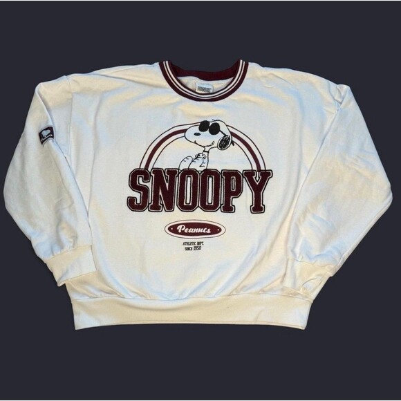 Vintage Snoopy Peanuts Athletic Dept. White Sweatshirt Unisex Size Medium 1980s - Picture 1 of 4